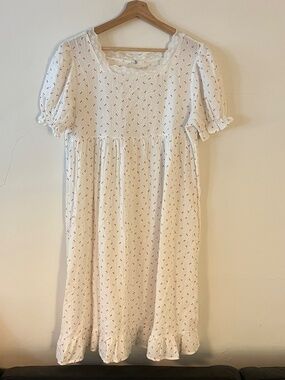 Cotton Eyelet Lace Trim Babydoll Dress Cherry Print